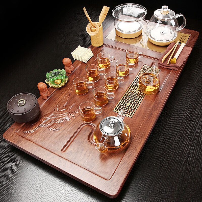 茶盘带烧水壶一体功夫茶具茶盘套装 09行云流水龙泉青瓷(底部上水)茶叶罐高清大图