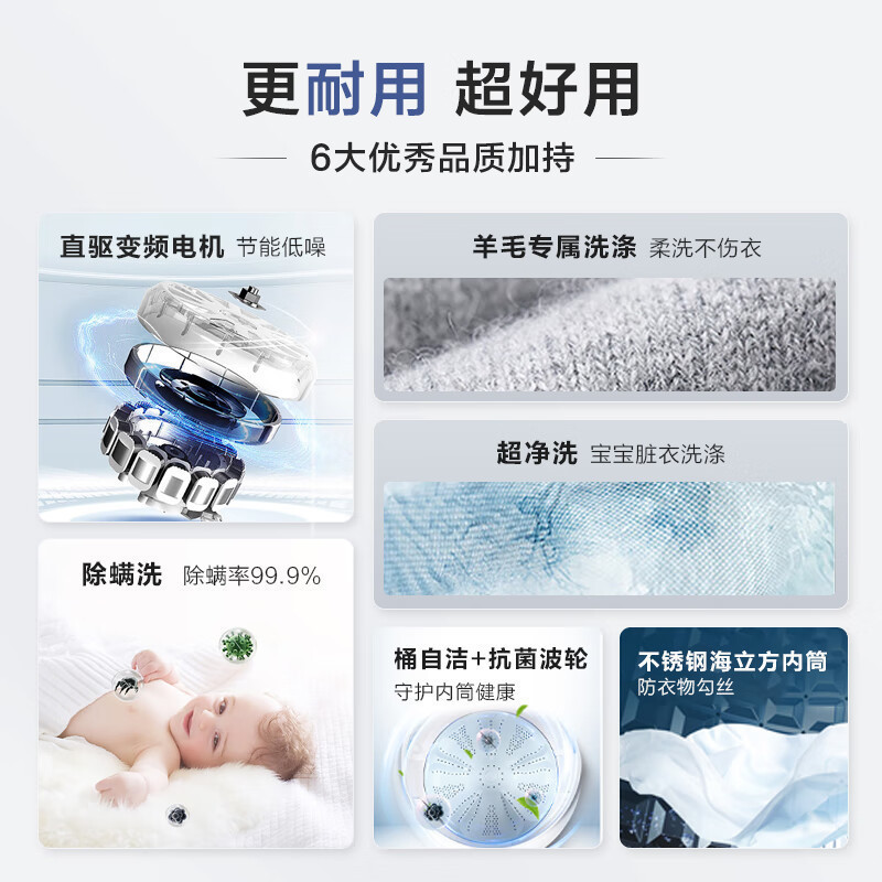 [国补链接专享]海尔(Haier)洗衣机全自动直驱变频波轮10公斤大容量家用桶自洁超净洗羊毛柔护洗衣 Mate1 EB1