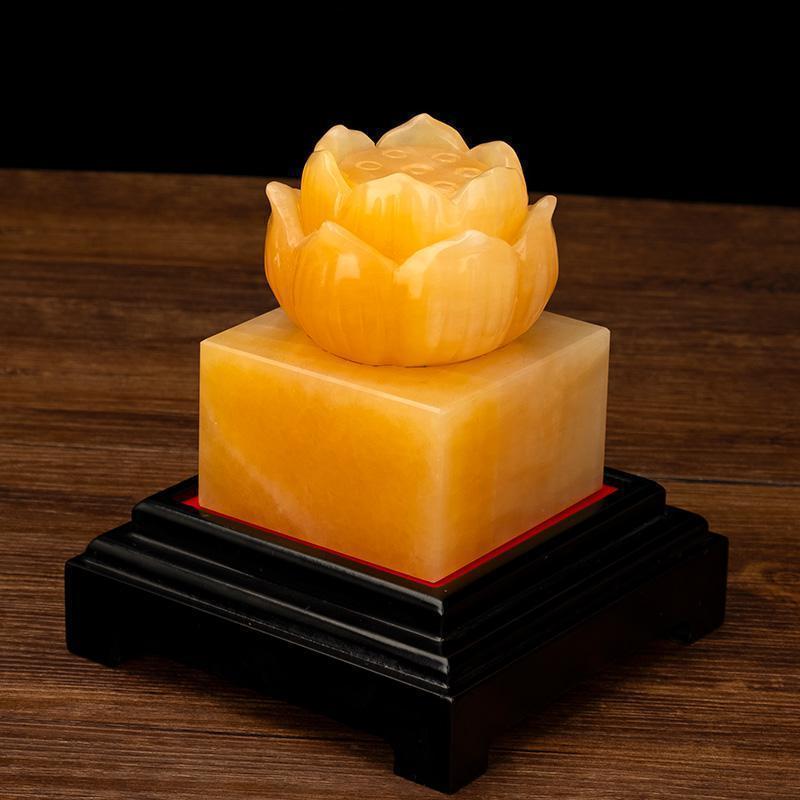 玉石莲花印章米玉摆件家居供奉供案风水工艺品摆设_821
