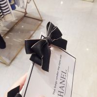 黑蝴蝶结带珍珠10CM 3片弹簧夹 半扎发夹头饰女成人发饰蝴蝶结后脑勺马尾夹弹簧夹一字顶夹发卡子