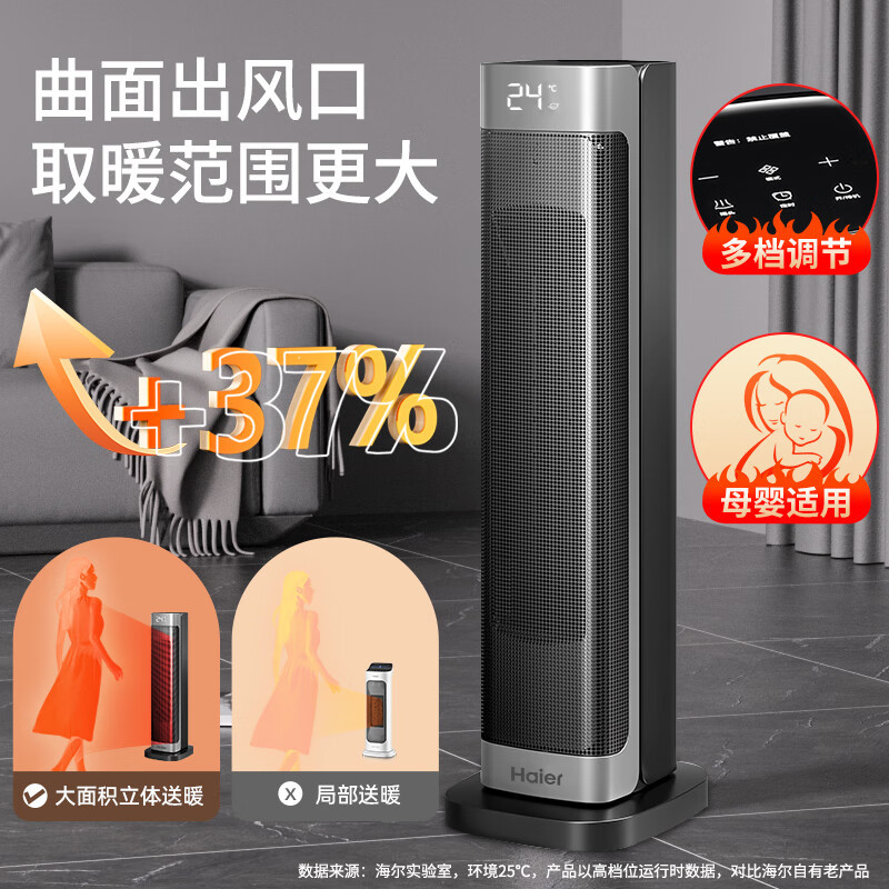 海尔(Haier)暖风机取暖器家用2000W大功率 电暖气卧室客厅电暖风节能省电快热炉HNF-S2048A 遥控款