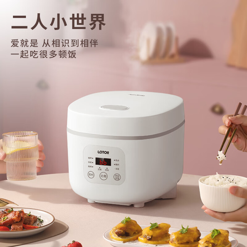 LOTOR浣熊电饭煲迷你小型电饭锅家用多功能米饭锅煮饭蒸饭1-3升1-4人5 白色标准款 1.6L