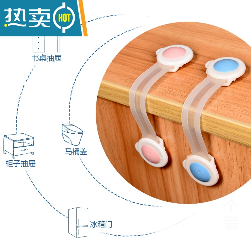 显彩安全锁儿童防护小孩宝宝开冰箱柜子柜门多功能防夹手器抽屉锁扣 小熊组合-绿色(5个长锁+5个对开锁+40个插房门安全扣高清大图