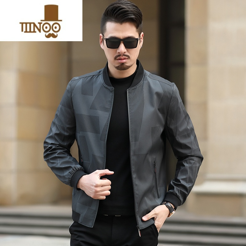 yanxu秋季棒球领夹克男士短款时尚潮流宽松休闲上衣中年爸爸外套款