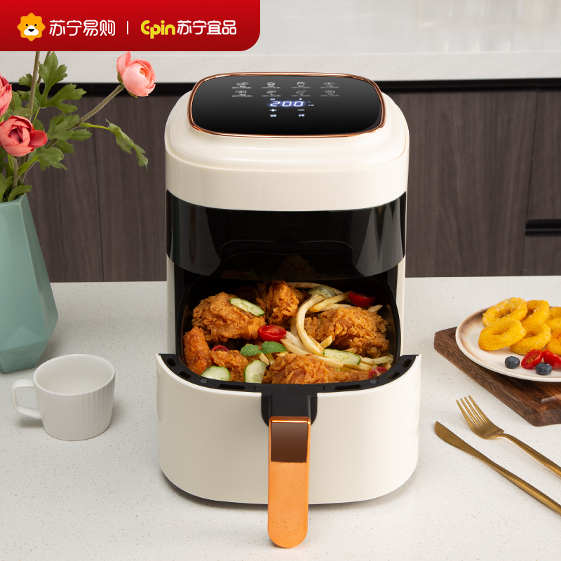 苏宁宜品 空气炸锅 熔岩6触控版可视化5.5L大容量智能无油多功能ZG016ED(SNYP-ZG5L-P06S)