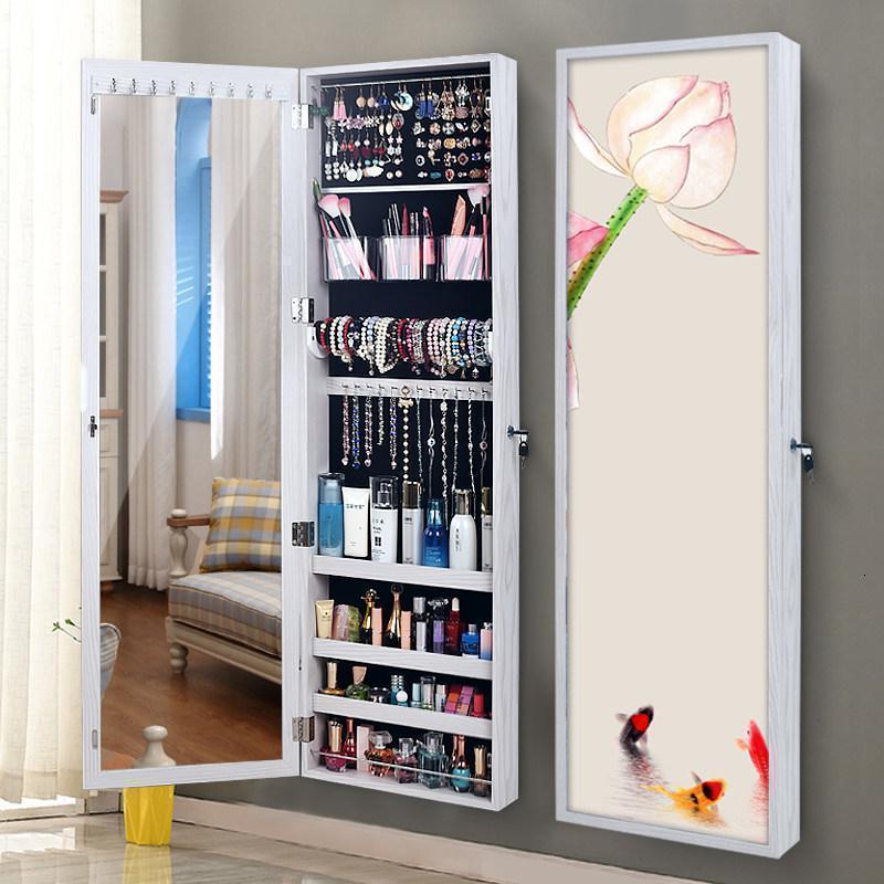 家柏饰(CORATED)全身镜简约现代穿衣镜家用卧室试衣间落地镜子壁挂镜首饰收纳柜子 1号白橡木色荷花鲤鱼120高其他是