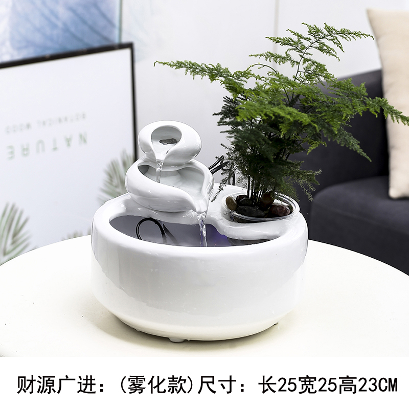 客厅生财陶瓷流水摆件循环水小型鱼缸喷泉办公室桌面吧台招财礼品