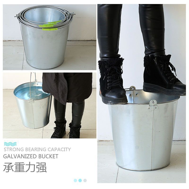 礼千初 圆白铁皮桶百货加厚家用手提水桶垃圾铁桶油桶镀锌桶 12L高清大图