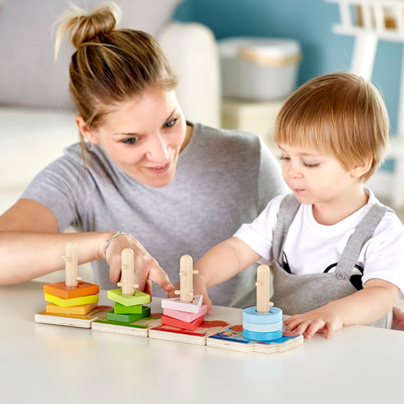 Hape&金宝贝 艺智火车拼图18M-3岁儿童宝宝木制拼图玩具幼儿积木拼插颜色形状认知早教益智