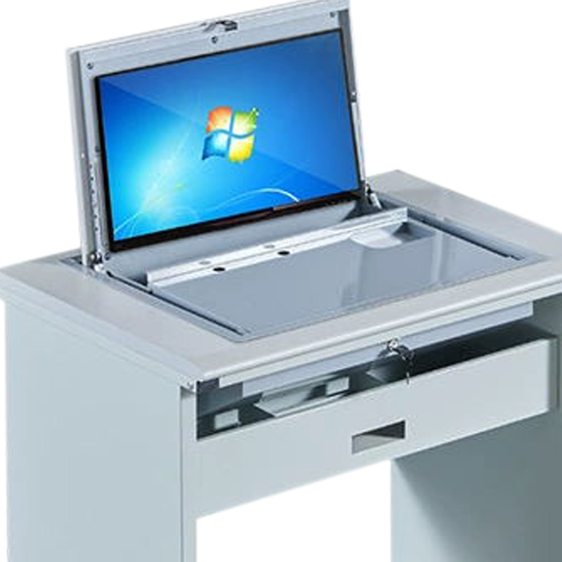 铭威盾单人翻转电脑桌双人培训桌学校多媒体教室考试桌机房嵌入式学生桌T型云主机单人不含显示器[工厂现做 7天内发货]