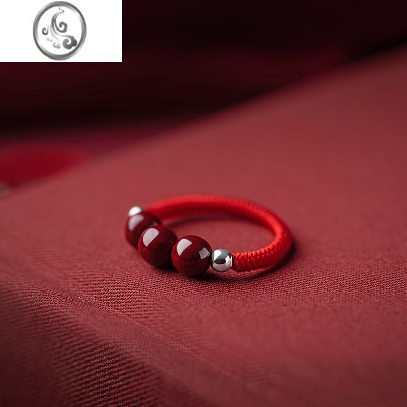 jimis925银朱砂红绳戒指女小众设计本命年红绳编织指环闺蜜礼物