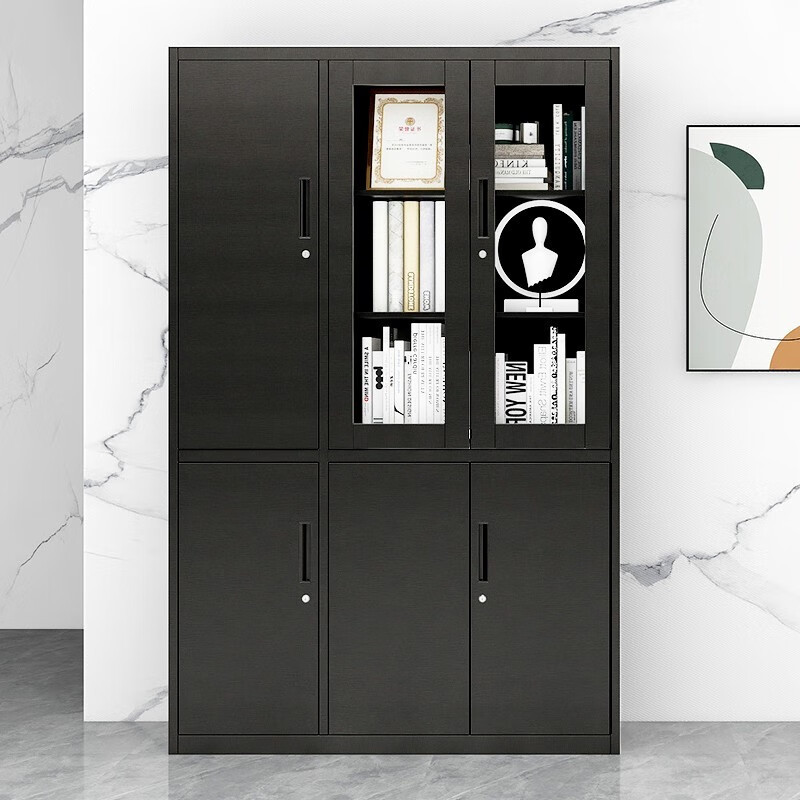 科野 文件柜铁皮柜办公柜黑色档案柜钢制柜书籍资料文档柜玻璃门柜子