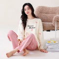 浪莎睡衣女纯棉春秋季长袖甜美加大码女士休闲家居服套装2025新款 165(L)建议100-120斤 DM3511
