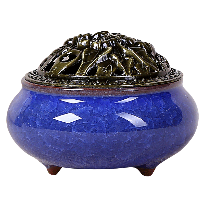 宝石蓝送10粒塔香哥窑青瓷香炉塔香香炉香薰炉盘香香炉陶瓷创意小香炉