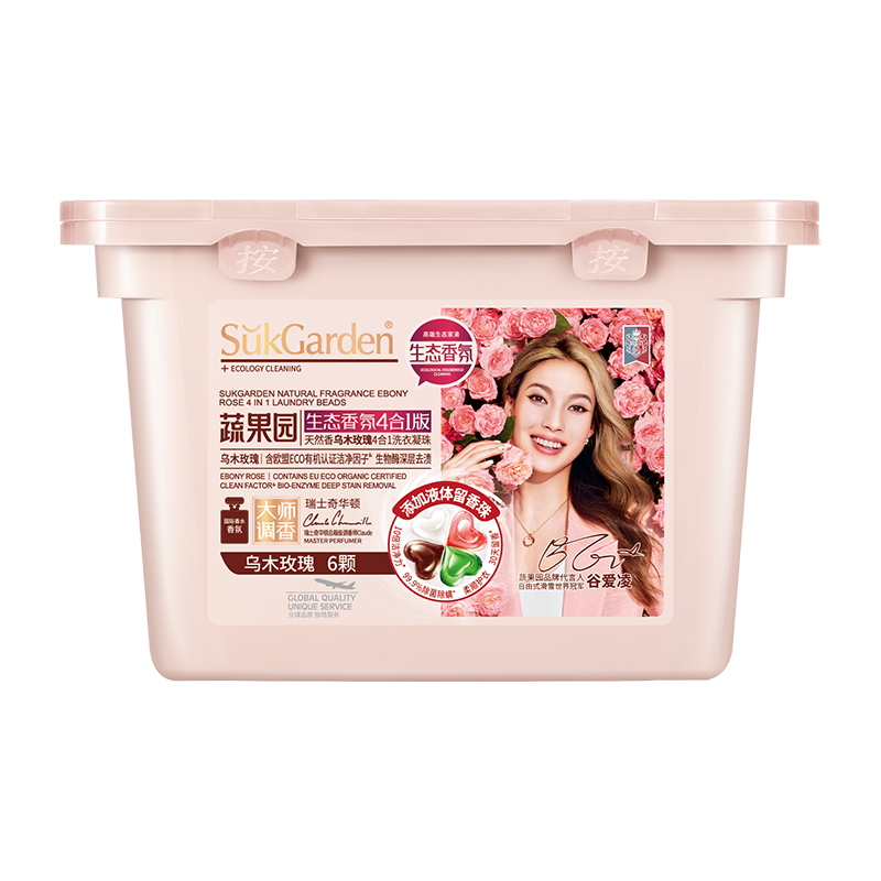 SukGarden蔬果园天然香乌木玫瑰4合1洗衣凝珠12g*6颗.