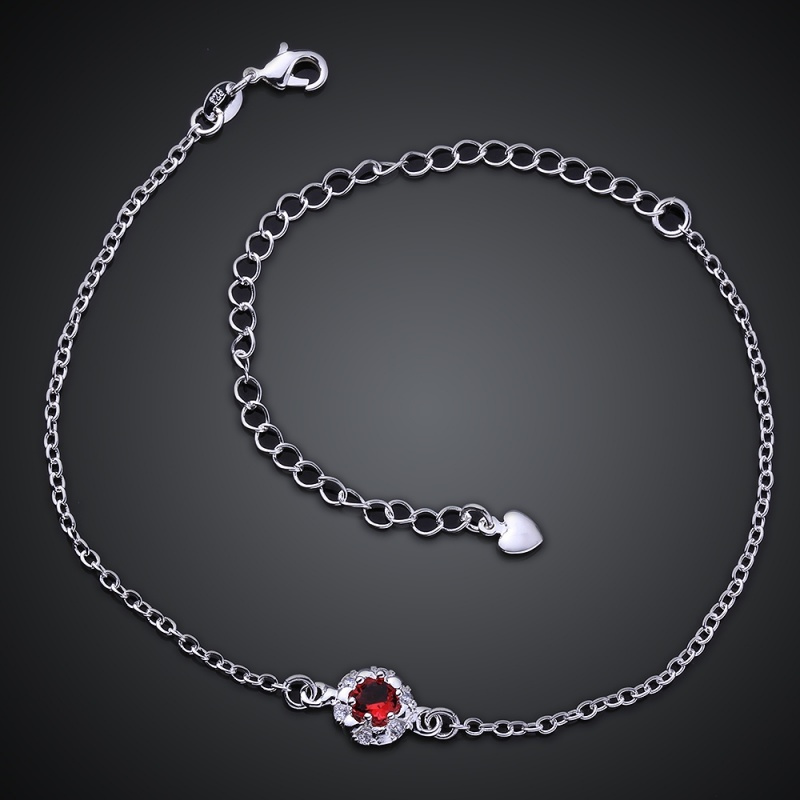 A033 Women Jewelry Silver Anklet 镀银饰品水晶红锆石脚链女潮送女朋友七夕情人节礼物