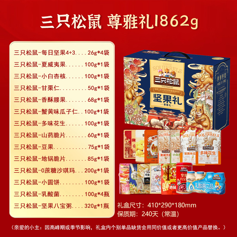 三只松鼠混合坚果礼盒1862克高级礼盒装健康美味坚果零食大礼包高清大图
