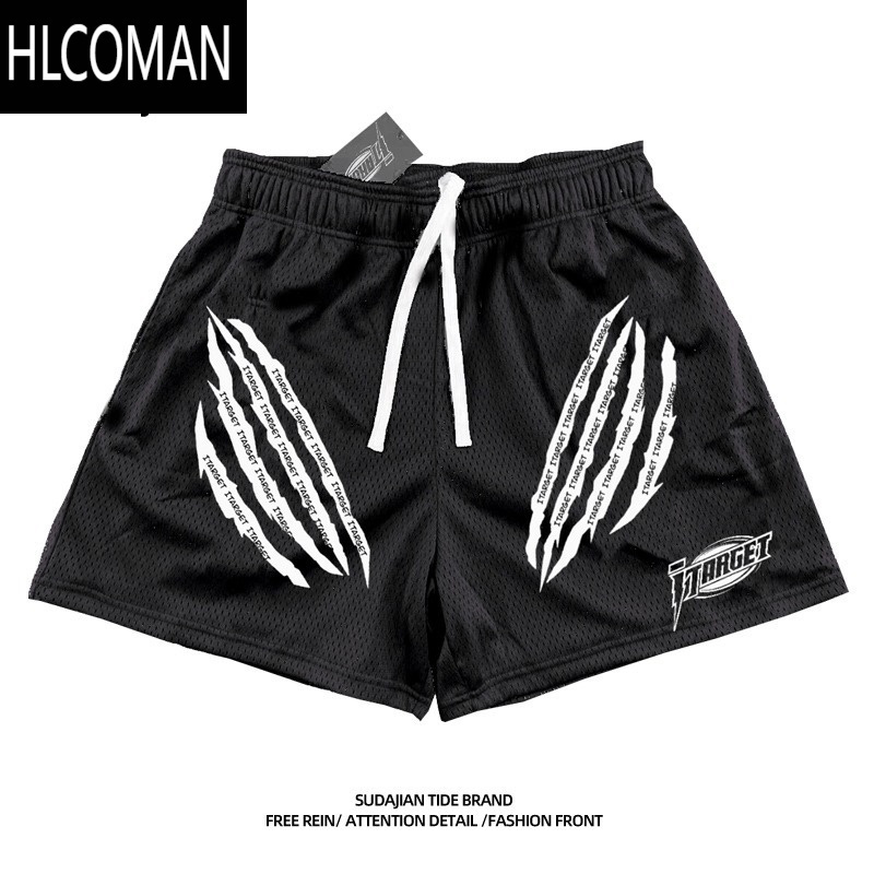 HLCOMAN美式不过膝短裤男四分运动夏季薄款锻炼跑步速干透气网眼篮球裤子