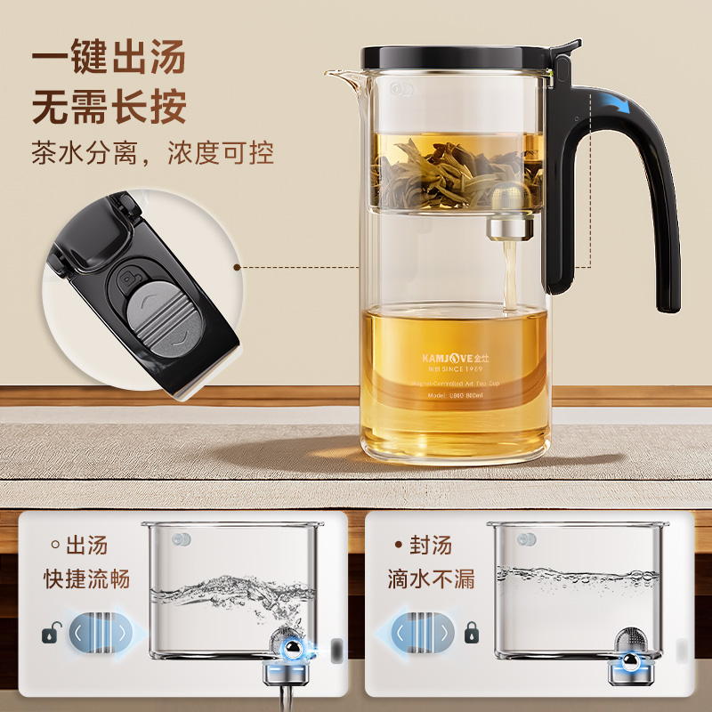金灶U800飘逸杯新款磁吸茶壶茶水分离泡茶壶耐热玻璃冲茶器飘逸壶高清大图