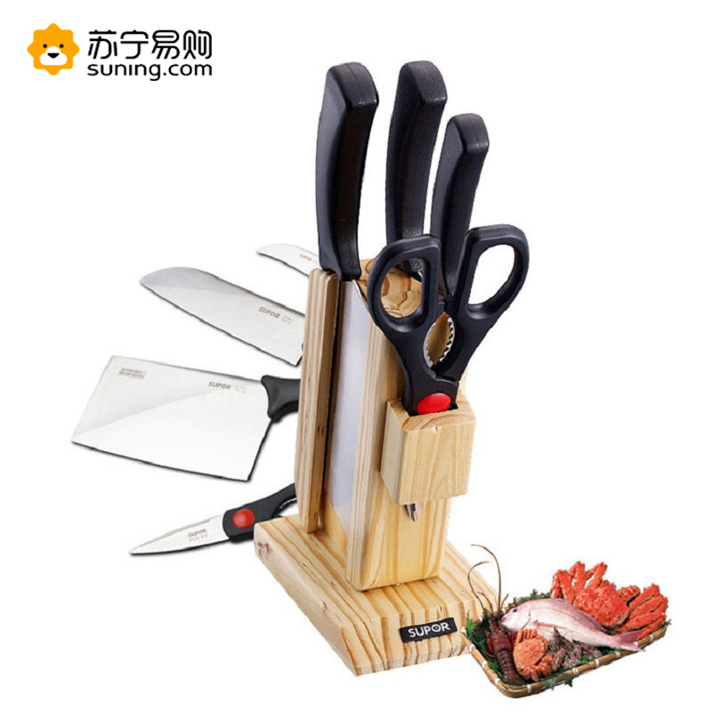 PY苏泊尔 经典刀具五件套TK1608Q(160mm片刀+180mm熟食刀+75mm果皮刀+剪刀+刀座)