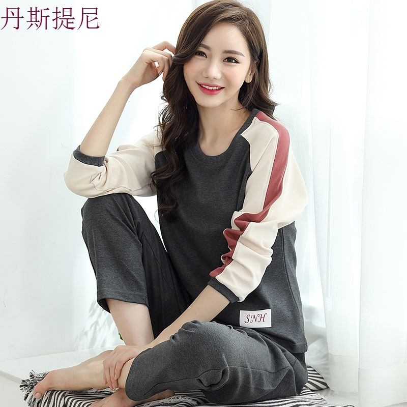 春秋睡衣女秋纯棉长袖时尚休闲可外穿韩版全棉秋天宽松家居服套装