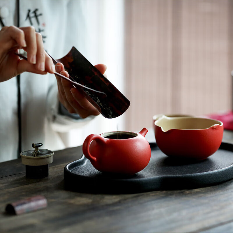 万仟堂(EDENUS) 功夫茶具套装 陶瓷水果茶具 柿子茶壶茶盘茶杯 事事如意高清大图