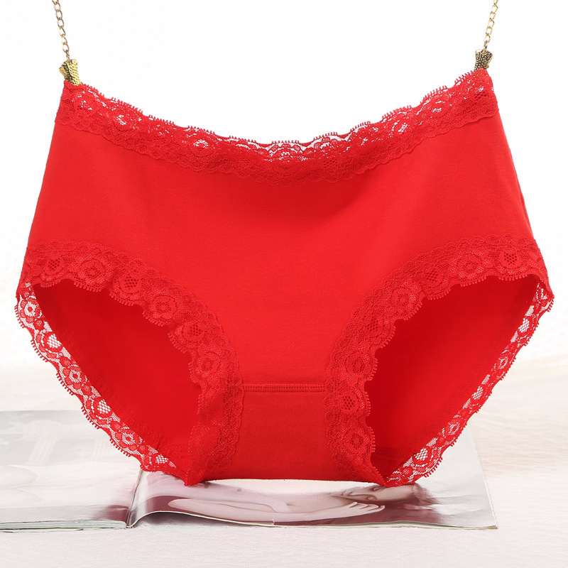 yunwuxin四条装本命年女士内裤女棉中腰印花大红内裤结婚三角裤牛年