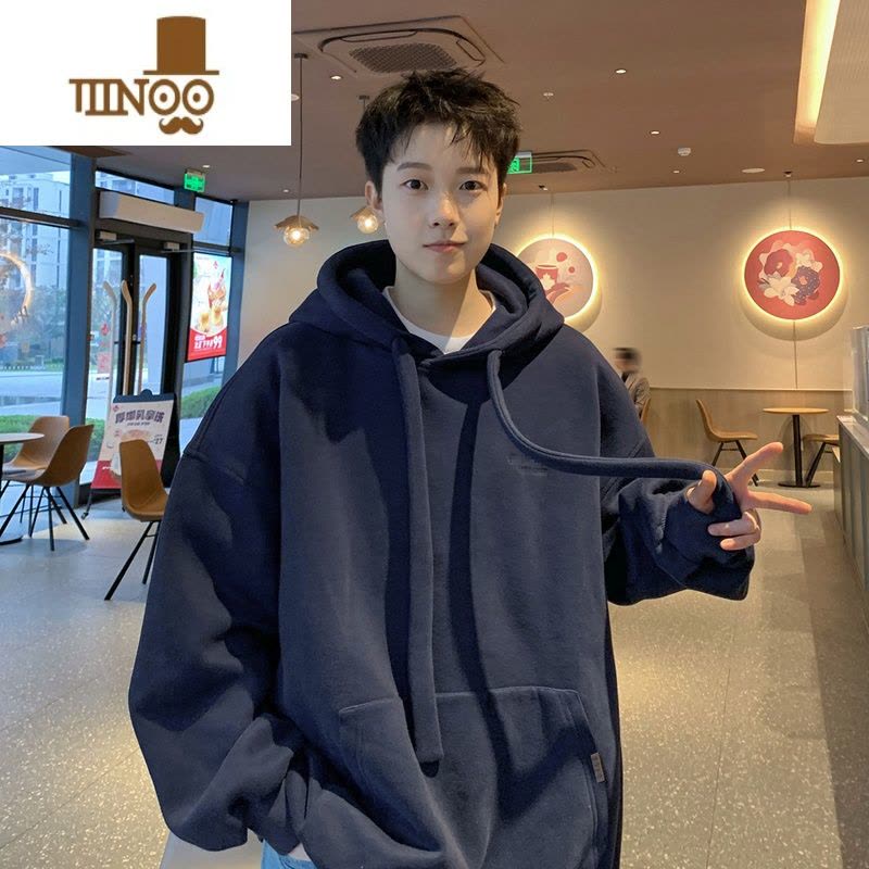 YANXU320g连帽卫衣男2023新款上衣日系潮牌男生宽松帽衫外套图片