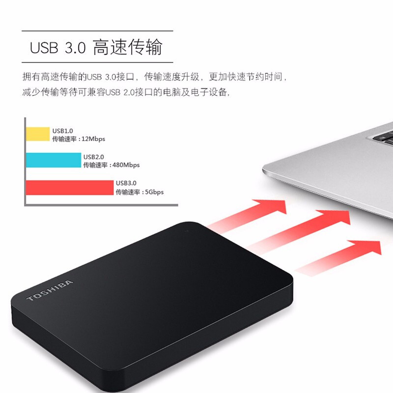 东芝(TOSHIBA) 移动硬盘 新小黑A3 2TB USB3.0 2.5英寸 商务黑