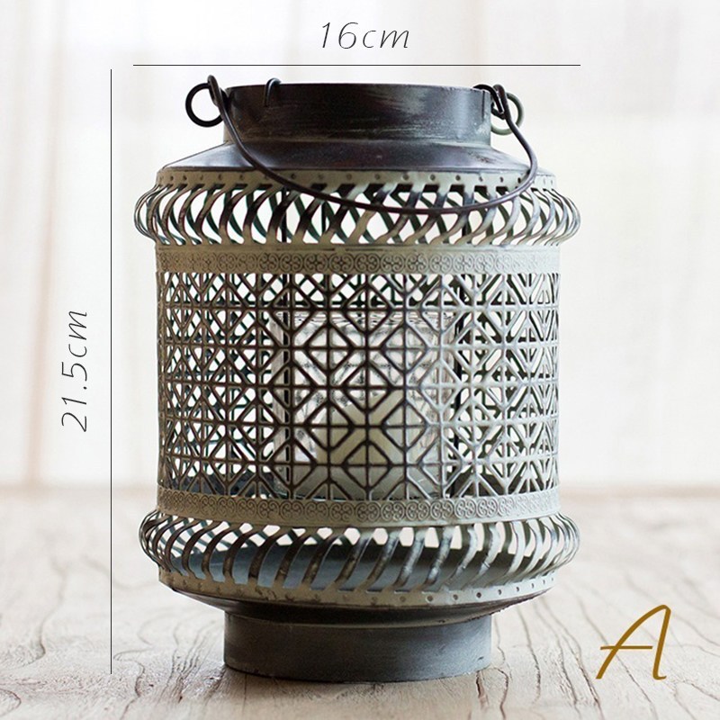 家柏饰(CORATED)日式铁艺烛台 镂空灯笼 提篮风灯 手工艺品复古做旧ZAKKA D高清大图