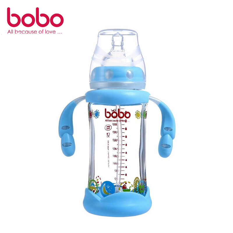 乐儿宝(bobo)防摔玻璃宽口径奶瓶 蓝色240ml (适用12个月以上宝宝)