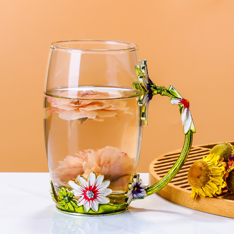 玻璃杯珐琅彩茶杯家用奶茶咖啡杯子女创意个性潮流欧式漂亮的杯子