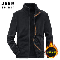 JEEPSPIRIT吉普秋冬保暖厚实抓绒卫衣外套男装加厚夹克上衣 XL 黑色