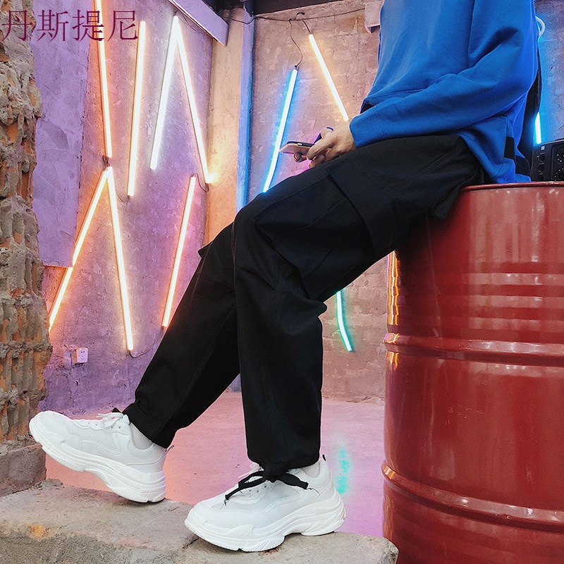 ins超火的日系多口袋工装裤子男士秋季休闲裤韩版百搭九分裤潮流