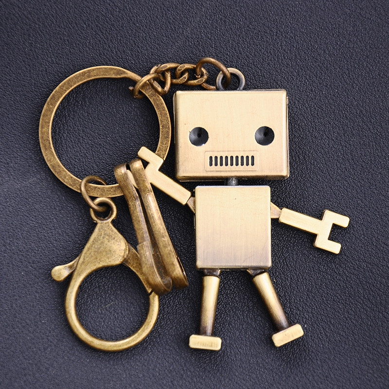 钥匙扣挂件一鹿平安复古机器人可爱汽车创意钥匙链挂件古铜机械机器人