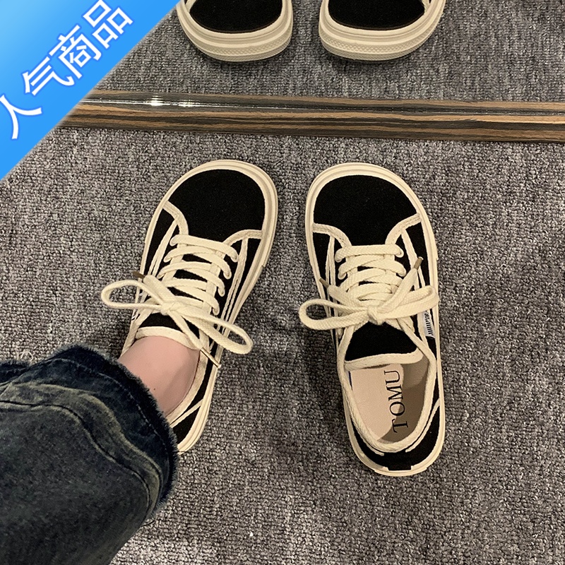 SUNTEK帆布鞋女2023新款夏款厚底板鞋女款休闲鞋一脚蹬女鞋夏季小白鞋子高清大图