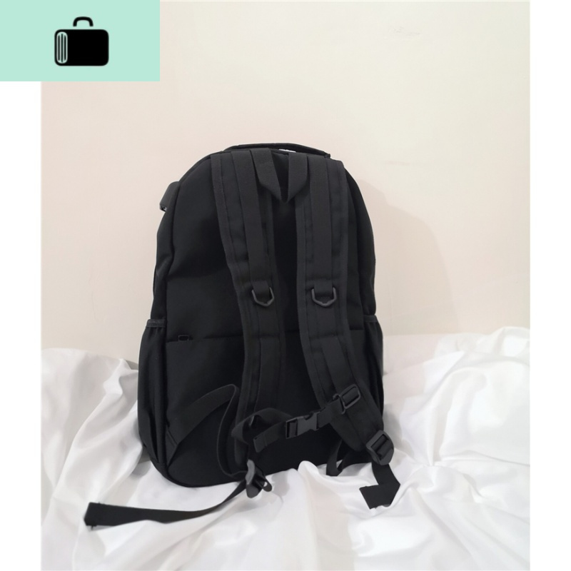 胸前有扣子的书包△工装风百搭款酷炫敲好看ins学生休闲双肩包女NEW LAKE 黑色女款的