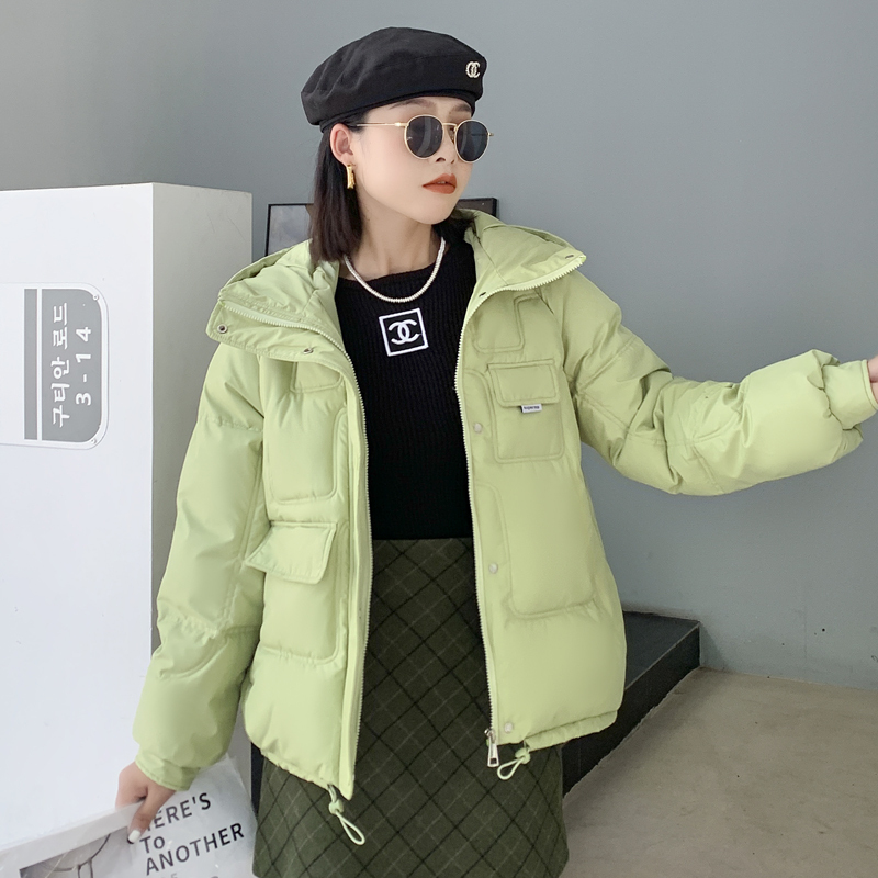 2024新款女式短款冬季连帽保暖棉衣外套