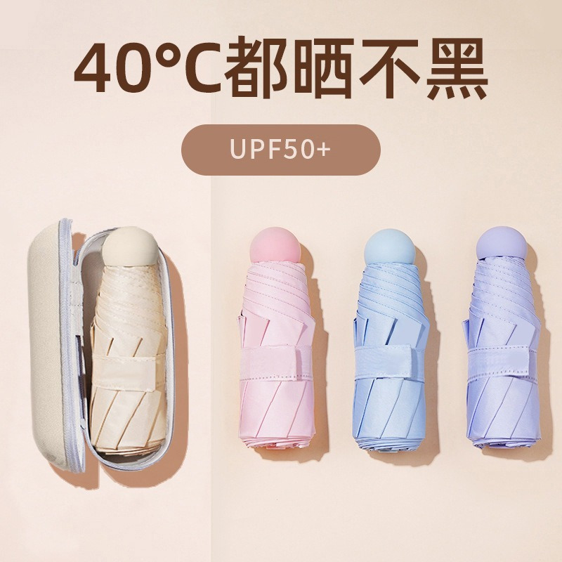 米奇喵太阳伞小巧便携胶囊伞女晴雨两用遮阳防晒伞带胶囊盒[藏青色]高清大图