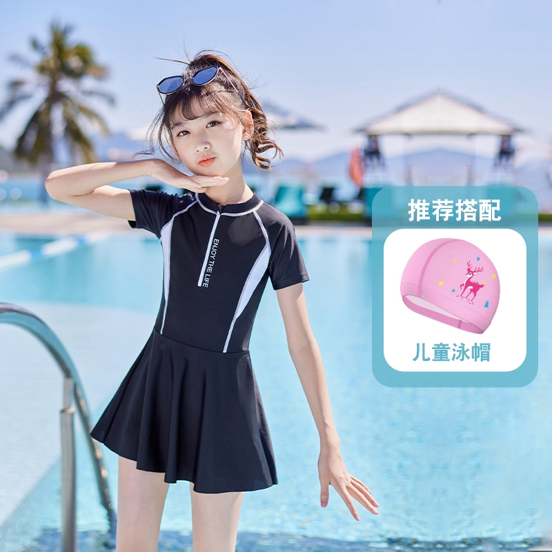 儿童泳衣女童夏可爱宝宝连体闪电客游泳衣中大童女孩速干泳装视频