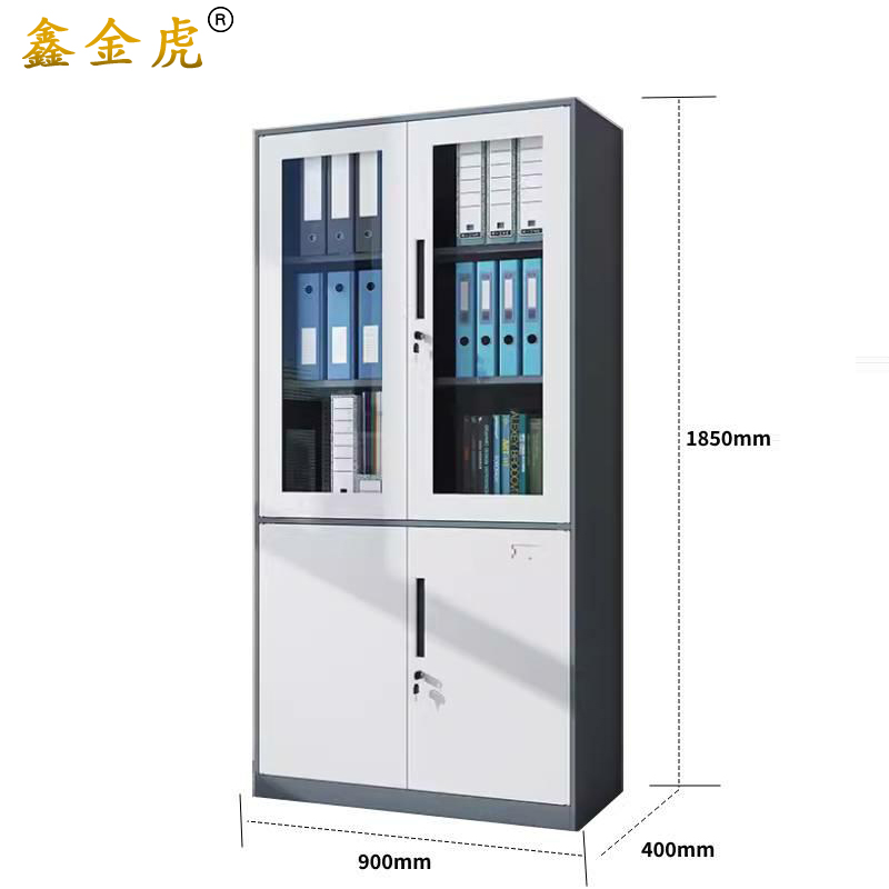 鑫金虎文件柜收纳柜玻璃带锁储物柜N2 900*400*1850mm