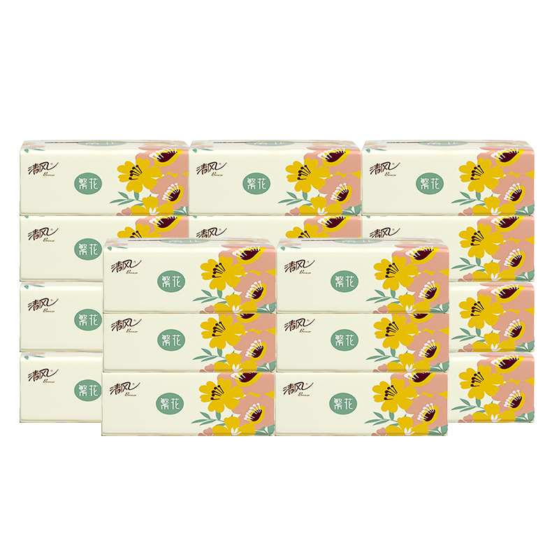 清风繁花系列2层150抽18包装软抽纸 AR36TMSX6 原木纸浆 亲肤柔韧 原木抽纸