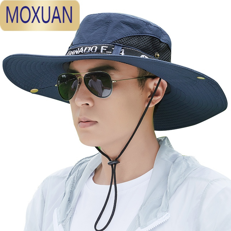 MOXUAN遮阳帽男夏季钓鱼渔夫草帽户外登山太阳夏大帽檐男士夏天防晒帽子