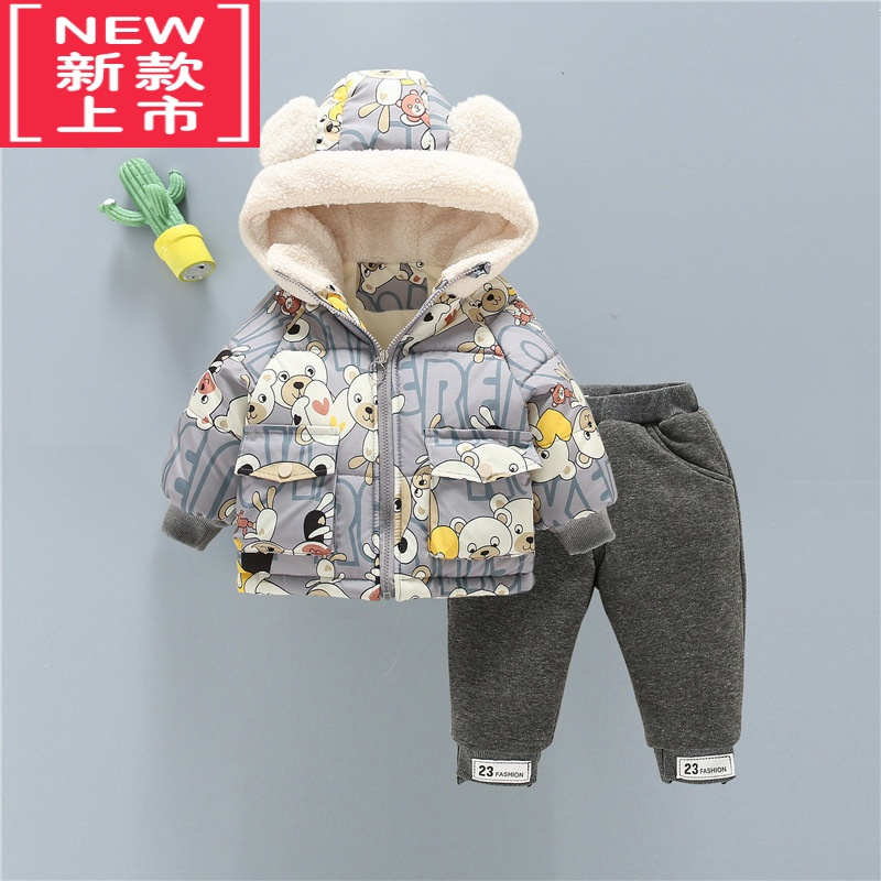 可莉允男童加厚棉衣宝宝保暖棉袄新款1岁儿童卡通加绒棉服婴儿冬外套装4