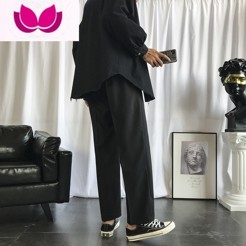 七斓坠感西装裤男夏季薄款九分休闲西裤男士宽松直筒港风阔腿拖地长裤
