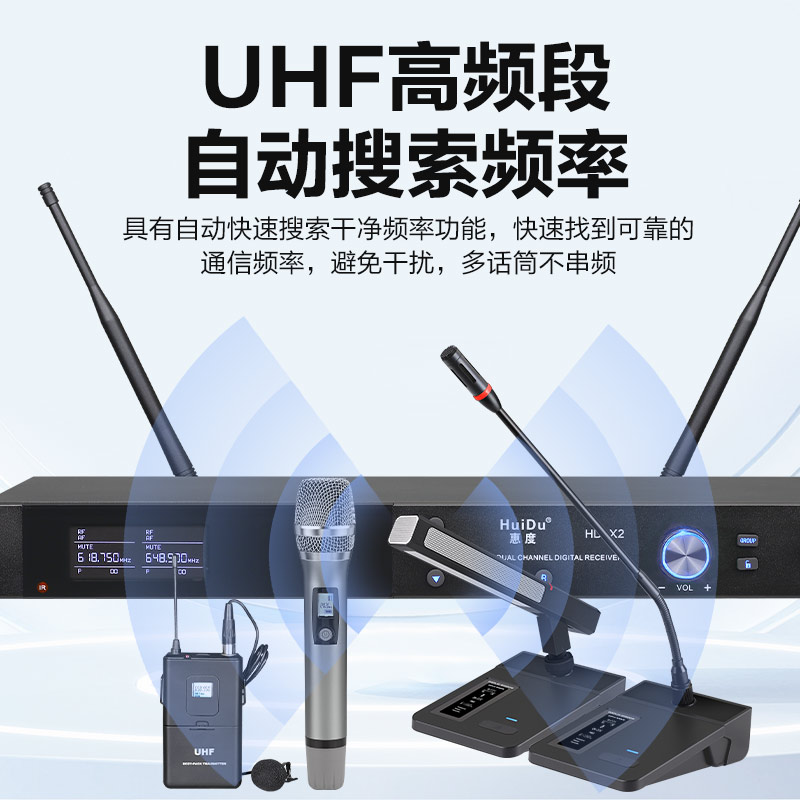 惠度(HuiDu)HD-X2专业无线麦克风一拖二会议鹅颈手持头戴耳麦领夹会议培训舞台话筒鹅颈款高清大图