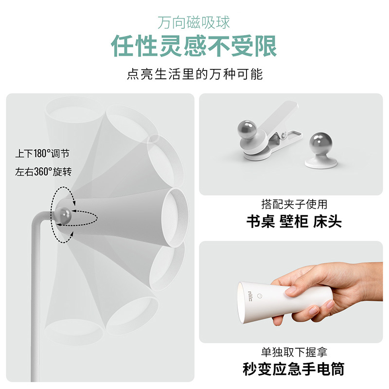 雷士照明NVC 多功能随变护眼台灯书桌学习专用充插电式便携小巧床头小台灯 测试商品高清大图