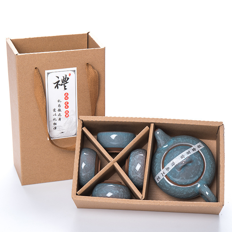 华普思陶瓷功夫茶具套装整套小礼品茶水分离礼盒茶礼盒 三彩一壶两杯[普通盒]高清大图