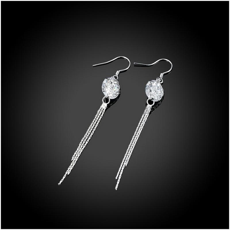 E074 Silver Earrings 925纯银耳环日韩耳钉女气质长款简约防过敏送女朋友七夕情人节礼物