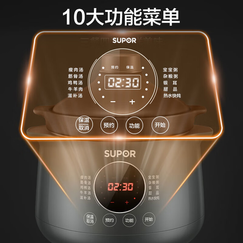 苏泊尔/SUPOR 电炖锅 DG40YC36 触控式 陶瓷 300W 4L(XY) 货期5-7天高清大图